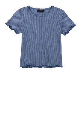 Girls Textured Knit Lettuce Edge Top,