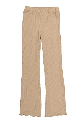 Girls Textured Knit Lettuce Edge Flare Pants, Khaki, Size 7-8