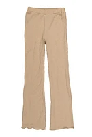 Girls Textured Knit Lettuce Edge Flare Pants, Khaki, Size 7-8