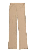 Girls Textured Knit Lettuce Edge Flare Pants, Khaki, Size 7-8