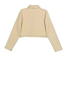 Girls Acid Wash Button Front Jean Jacket, Beige, Size 14