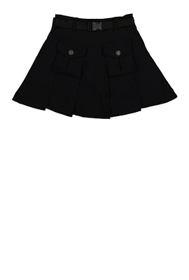 Girls Camo Belted Cargo Pocket Pleated Skirt,