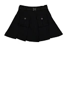 Girls Camo Belted Cargo Pocket Pleated Skirt,