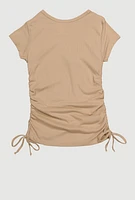 Little Girls Rib Knit Tee with Bear Chain Necklace,