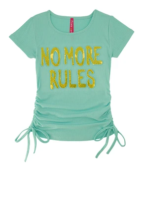 Little Girls No More Rules 3D Foil Screen Graphic Top, Green, Size 4