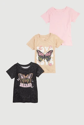 Girls Trendy Glitter Butterfly Graphic Tees 3 Pack, Multi, Size 6X