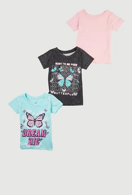 Little Girls Blessed Butterfly Glitter Tee 3 Pack, Multi, Size 4