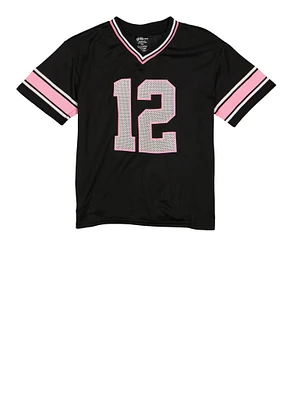 Girls Fierce 12 Varsity Stripe Football Jersey, Black, Size 10-12