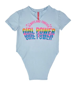 Girls Always and Forever Girl Power Hanky Hem Graphic Tee, Blue, Size 7-8