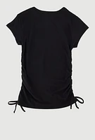 Girls Ribbed Knit Tee with Rhinestone Butterfly Necklace, 14-16