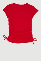 Girls Trendy Rib Knit Tee with Bear Chain Necklace, Red, Size 7-8