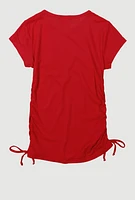 Girls Ribbed Knit Tee with Removable Rhinestone Bow Necklace, Red, Size 14-16