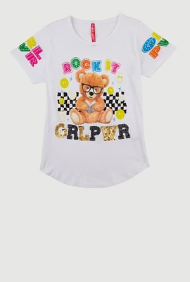 Girls Rock It Grl Pwr Sequin Graphic Tee, White, Size 7-8