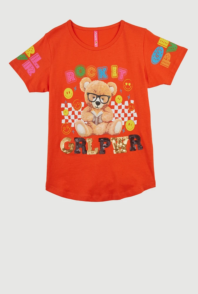 Girls Rock It Grl Pwr Sequin Graphic Tee,
