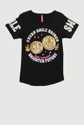 Girls Brighter Future Sequin Graphic T Shirt, Black, Size 14-16