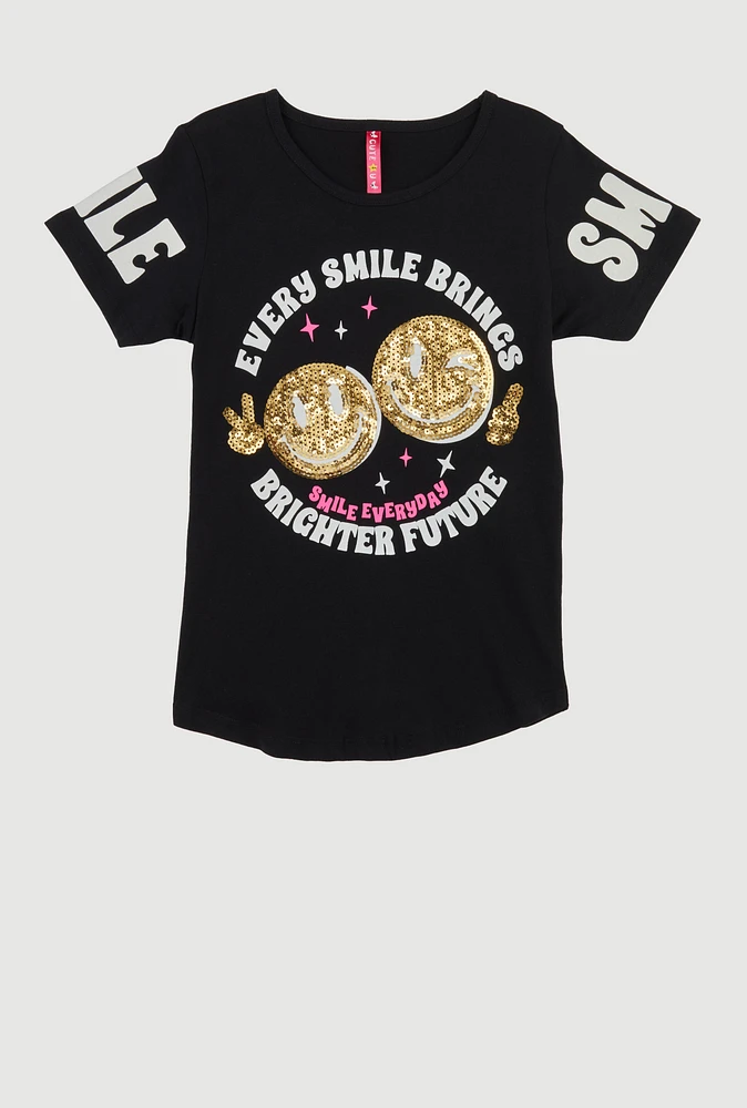 Girls Brighter Future Sequin Graphic T Shirt, Black, Size 7-8