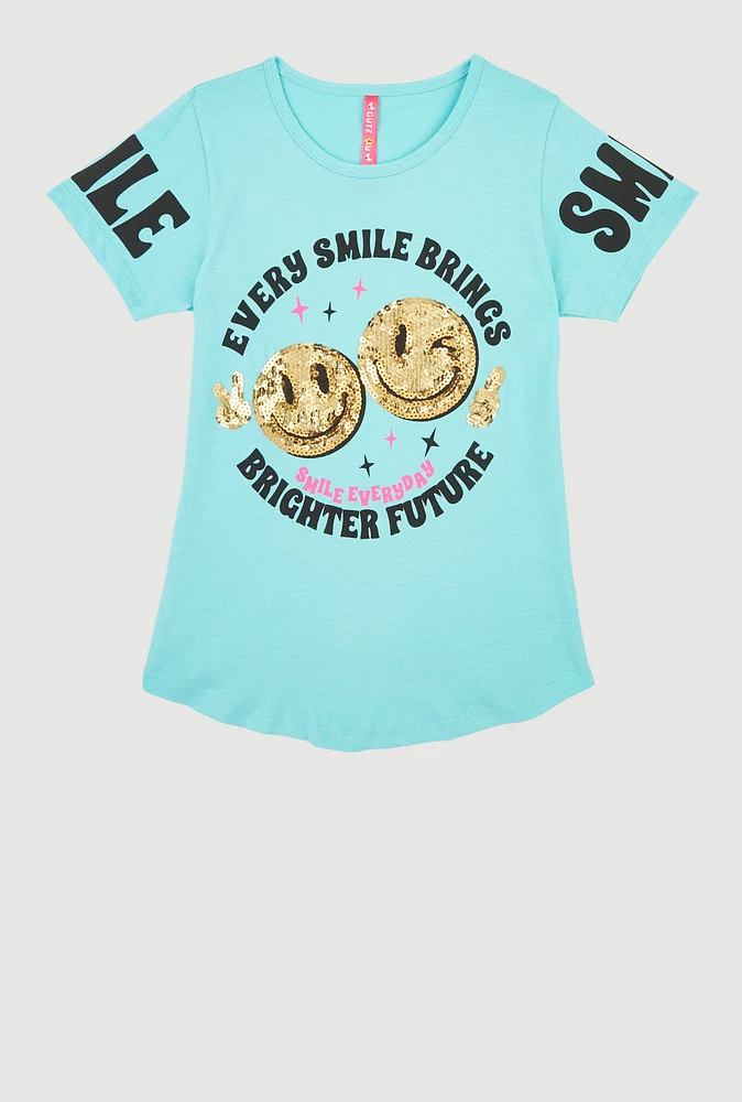 Girls Brighter Future Sequin Graphic T Shirt, Blue, Size 7-8
