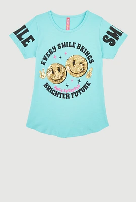 Girls Brighter Future Sequin Graphic T Shirt, Blue, Size 7-8