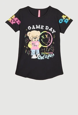 Girls Game Day Sequin Short Sleeve Graphic Tee,