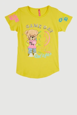 Girls Game Day Sequin Short Sleeve Graphic Tee, Yellow, Size 14-16