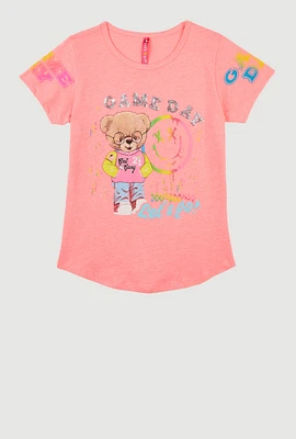 Girls Game Day Sequin Short Sleeve Graphic Tee, Pink,