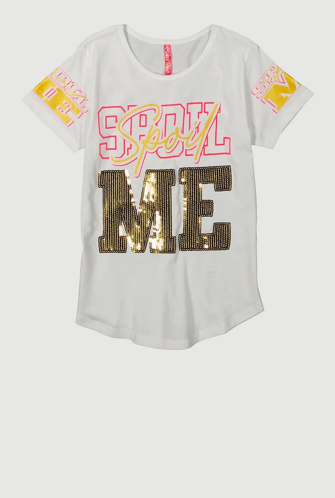 Girls Spoil Me Sequin Graphic Tee, White, Size 14-16