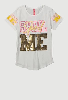 Girls Spoil Me Sequin Graphic Tee, White, Size 14-16