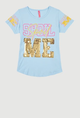Girls Spoil Me Sequin Graphic Tee, Blue,