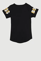 Girls Sparkly Sequin The Real Boss T Shirt, Black, Size 7-8