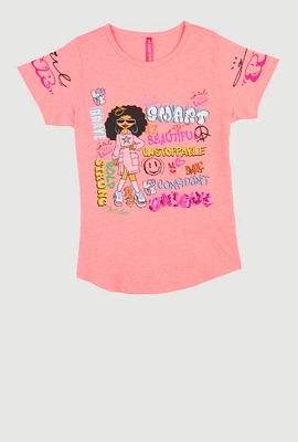Girls Sequin Unique Graphic Short Sleeve T Shirt, Pink, Size 7-8
