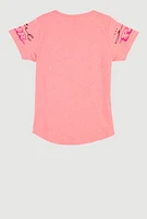 Girls Sequin Unique Graphic Short Sleeve T Shirt, Pink, Size 7-8