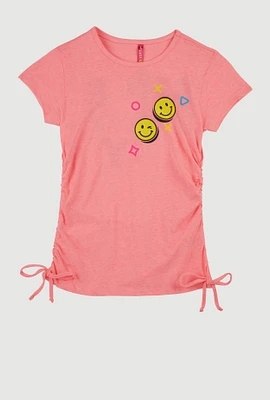 Girls Smile Everyday Ruched Graphic Tee, Pink,