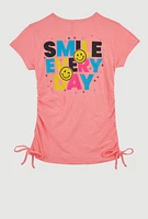 Girls Smile Everyday Ruched Graphic Tee, Pink,