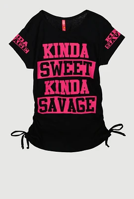 Girls Kinda Sweet Kinda Savage Graphic T-Shirt, Black, Size 10-12