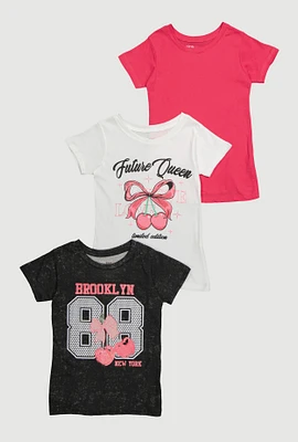 Girls Future Queen Limited Edition Graphic T Shirts with Glitter Design, Multi, Size 10-12