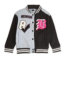 Little Girls B Initial Chenille Patch Varsity Jacket, Grey, Size 6X