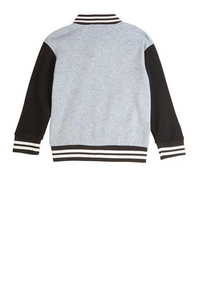 Little Girls B Initial Chenille Patch Varsity Jacket, Grey, Size 6X