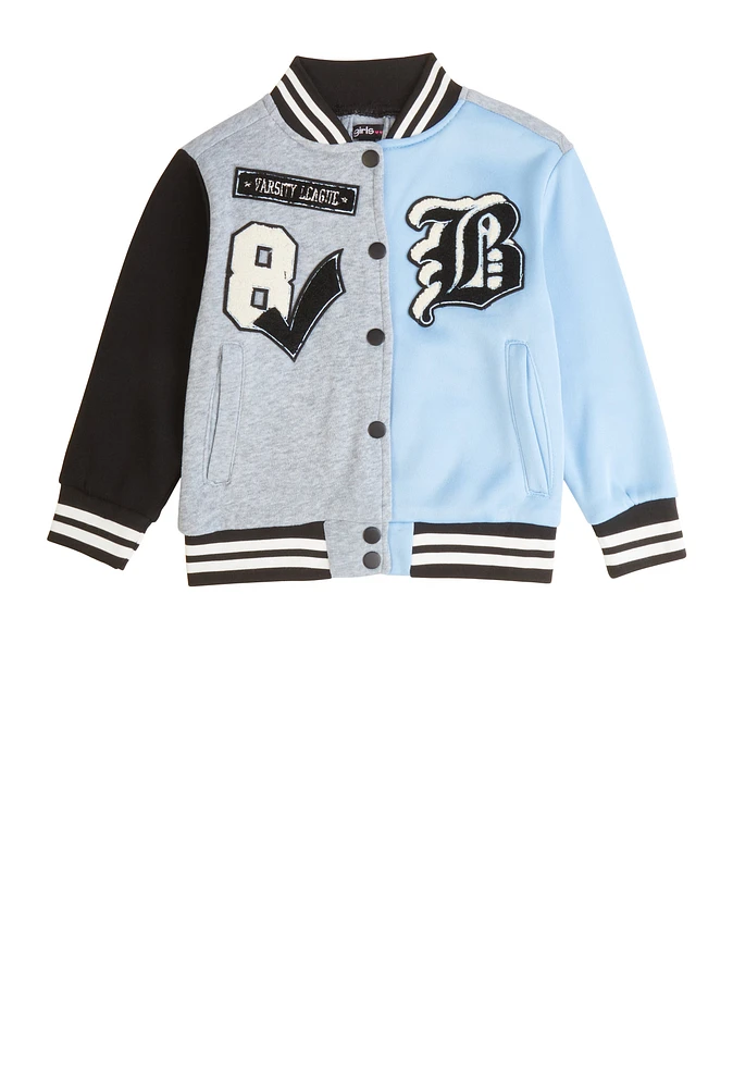 Little Girls B Initial Chenille Patch Varsity Jacket, Multi,