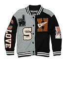 Little Girls Love Graphic Chenille Patch Varsity Jacket, Grey, Size 4