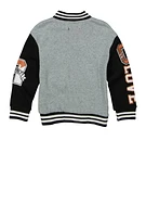 Little Girls Love Graphic Chenille Patch Varsity Jacket, Grey, Size 4