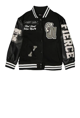 Little Girls Varsity League 01 Chenille Patch Varsity Jacket, Black, Size 4