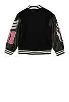Little Girls Glitter Queen Chenille Patch Varsity Jacket, Pink, Size 4