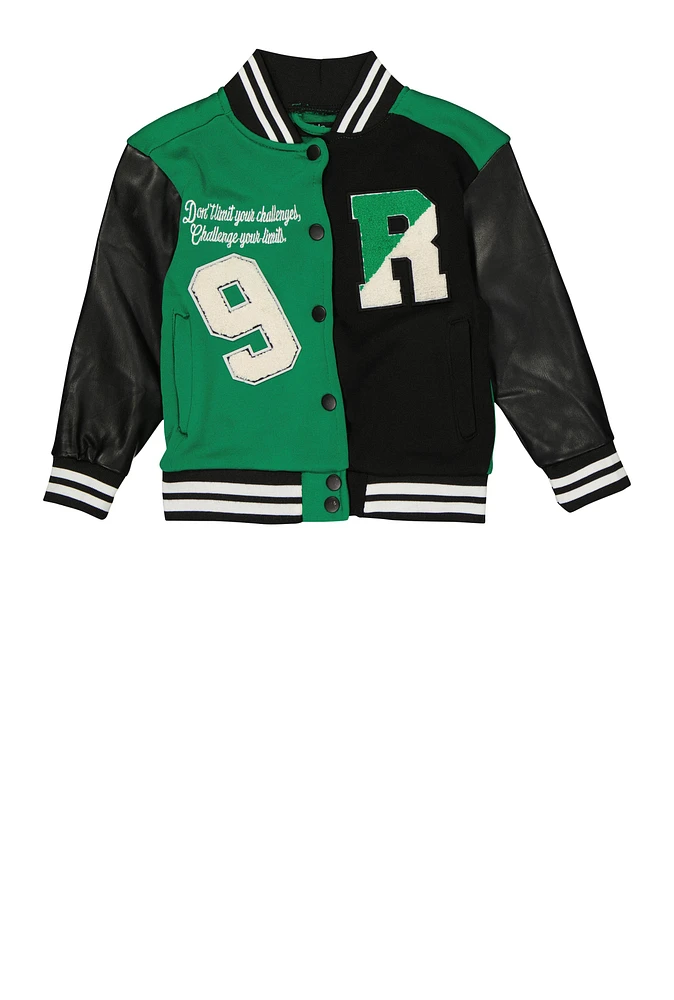 Little Girls R Chenille Graphic Color Block Varsity Jacket, 4