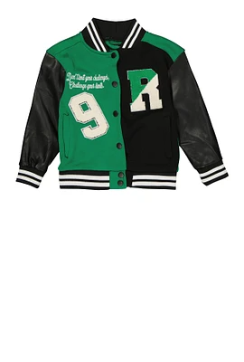 Little Girls R Chenille Graphic Color Block Varsity Jacket, 4