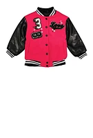 Little Girls Love Chenille Patch Varsity Jacket, Pink,