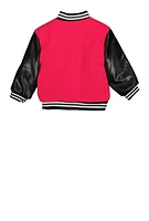 Little Girls Love Chenille Patch Varsity Jacket, Pink,