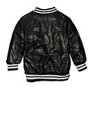 Little Girls B Initial Chenille Patch Faux Leather Jacket, Black, Size 4