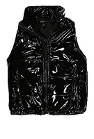 Little Girls Faux Patent Leather Puffer Vest, Black, Size 6X