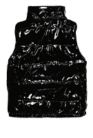 Little Girls Faux Patent Leather Puffer Vest, Black, Size 6X