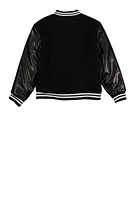 Girls Love 23 Chenille Patch Graphic Varsity Jacket, Black, Size 10-12